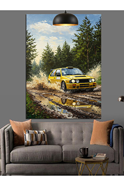 KanvasSepeti Galben pe drumul noroios Pictură în ulei de înaltă calitate text...