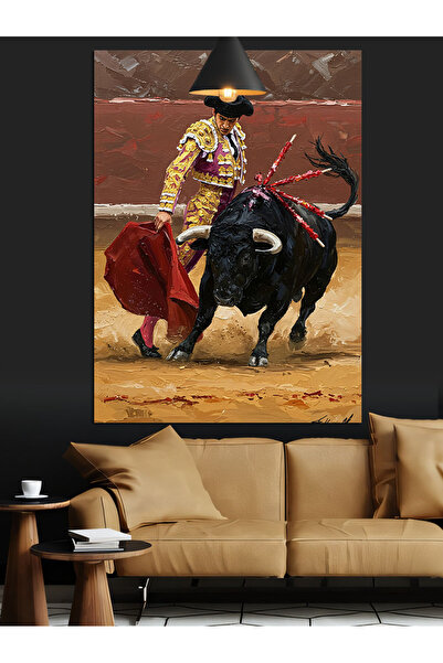 KanvasSepeti Luptă cu taurul Pictură în ulei de înaltă calitate texturat Canv...