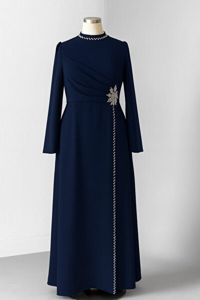 Moda Echer Crepe Fabric Stone Detailed Evening Dress