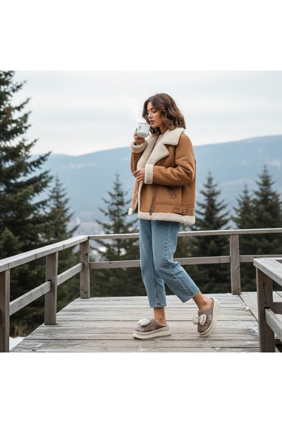 OEM Women's fluffy slippers, with decorative bow, for indoors or short outdoor outings, L736