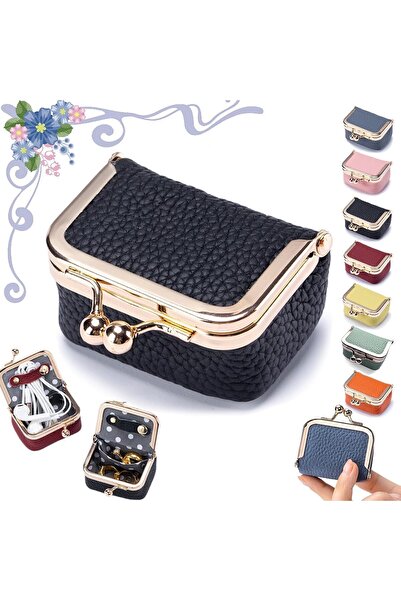 Khazna صندوق مجوهرات صغير من الجلد، محفظة نقود محمولة من الجلد الأصلي بتصميم مستوحى من الطراز القديم (أسود)