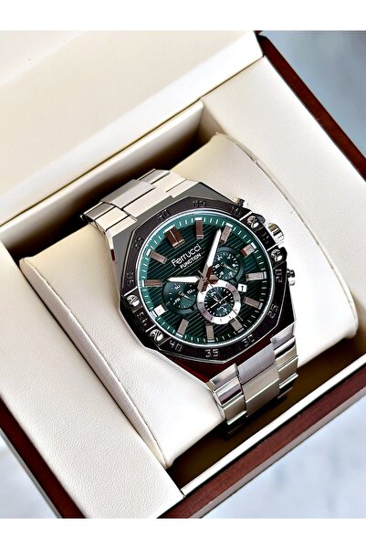 Ferrucci Functional Silver-Green Color Steel Cord Men's Wristwatch