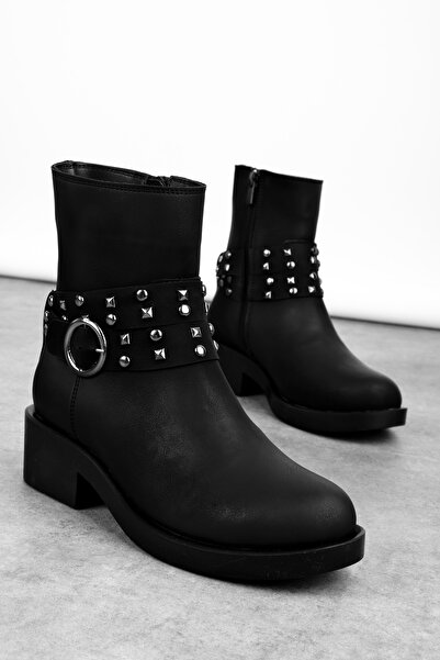 MY DERİ Lity Women's Belt Buckle Heeled Boots 4299