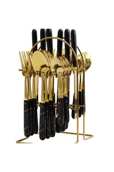 NKX مجموعة أدوات مائدة معلقة من الفولاذ المقاوم للصدأ مكونة من 24 قطعة مع حام...