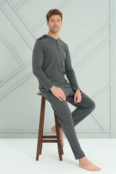 REMSA Ανδρικό Σετ Πιτζάμες Μακρυμάνικο Χτενισμένο Βαμβάκι 2215 Ανθρακί01