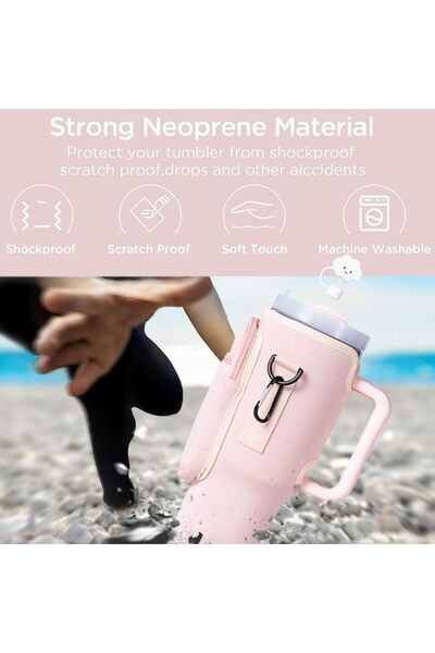 JZS Water Bottle Carrier Bag with Phone Pocket for Stanley Tumbler Pink