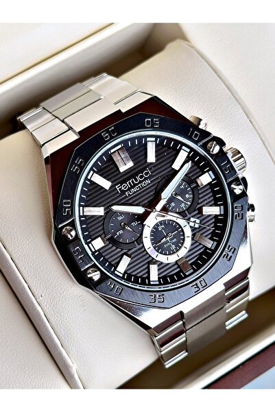 Ferrucci Functional Silver-Black Color Steel Cord Men's Wristwatch
