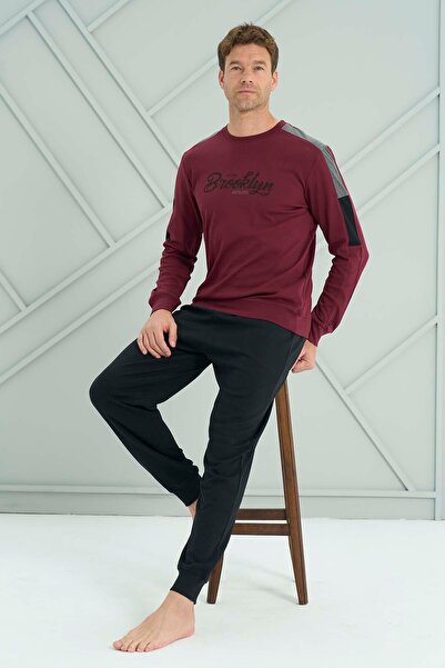 REMSA Men's Combed Cotton Long Sleeve Pajama Set 2225 Claret Red01