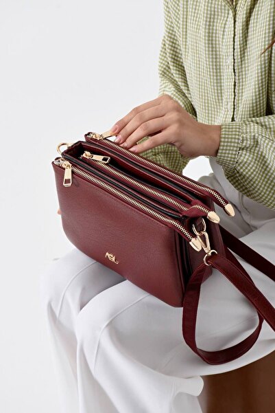 grand coco Women's chic design 3-compartment burgundy handbag and shoulder bag