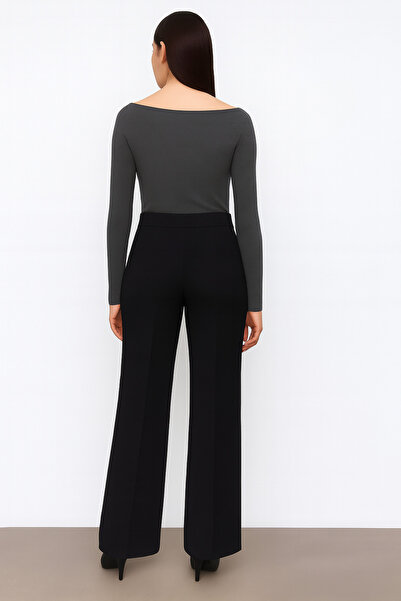 Ramior Women's Boat Neck Anthracite Gray Ribbed Knit Blouse – Long Sleeve Flexible Fit Top