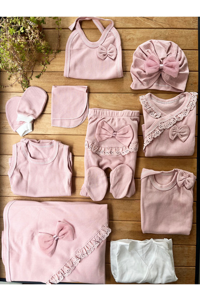 Zıpır %100 Pamuk Kız Bebek Raporlu Fistolu 10’lu Yenidoğan Hastane Çıkışı Zıbın Seti Kutulu-Gül Kurusu