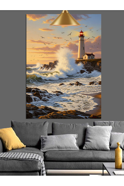 KanvasSepeti Farul de mare Pictură în ulei de înaltă calitate texturat Canvas...