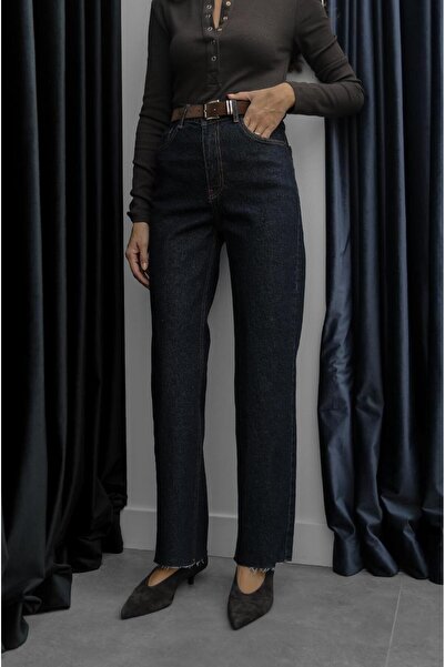 Havoş Dark Navy Blue Leg-Cut Belted Jeans