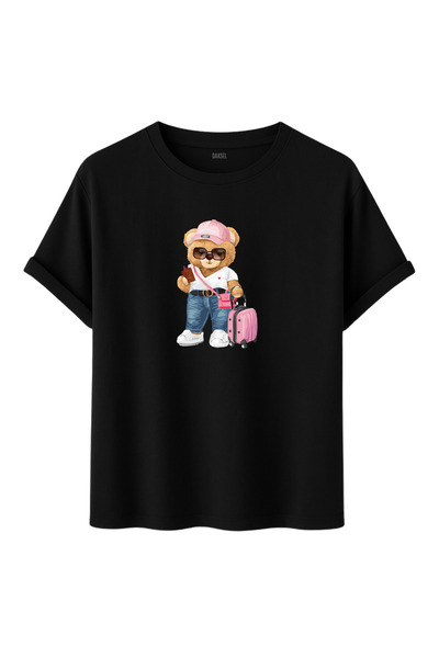 DK DAKSEL Tatil Konseptli Valizli Cool Ayıcık Desenli T-shirt