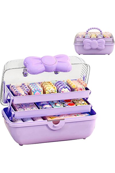 Khazna صندوق مجوهرات لطيف على شكل فراشة للبنات - منظم تخزين كبير باللون الأرجواني مع مقبض