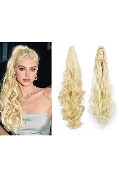 NeednStore Kadın Platin/Açık Sarı 60 Cm Dalgalı At Kuyrugu Peruk Saç - 1. Kal...