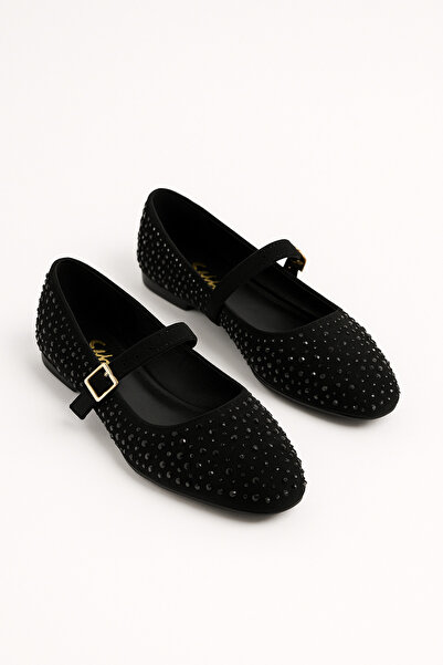 Jackers Γυναικεία παπούτσια μπαλαρίνας με λεπτό τακούνι με σχέδιο μαύρης πέτρας