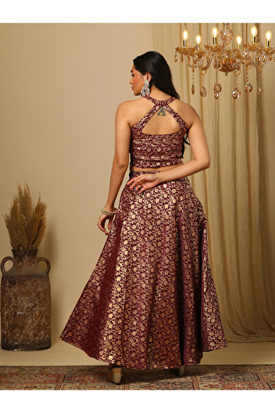 Globus By Styli Brocade Floral Jaal Print Top and Flared Lehenga Festive Co-Ords
