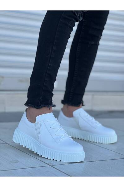 Lucy Shoes حذاء رياضي كاجوال للرجال من YG-502 برباط جلدي - أبيض