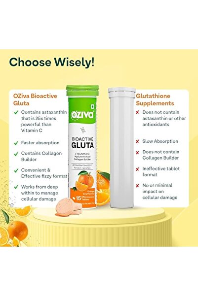 OZIVA Bioactive Glutathione Effervescent Tablets - Orange (15 Tablets)