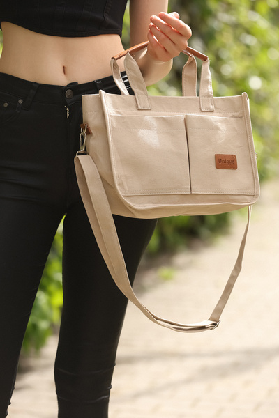 PASSTELL حقيبة يد نسائية من القماش مع حزام للكتف وحامل للإبهام