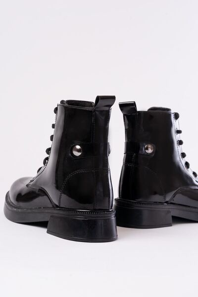 Zerenyus ZRİN-2003 Premium μαύρες δερμάτινες μπότες με κορδόνια και φερμουάρ για καθημερινή χρήση