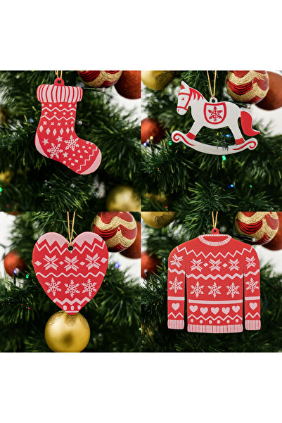 Famira Trading Christmas Tree Ornament Set of 8 – Red and White Decorative Ch...