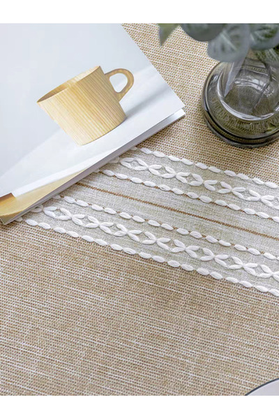 bity thok Luxury linen dining tablecloth in beige with a modern rectangular design, wrinkle-resistant