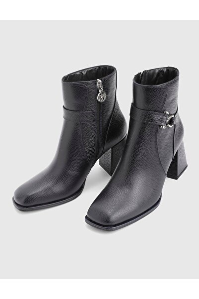 İLVİ Digna Genuine Floater Leather Navy Blue Women's Heeled Boots