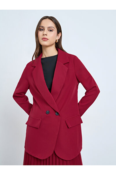 Take Two By Styli Red Lapel Blazer and Pleated Skirt Co-Ords