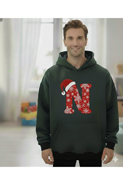 ÇAĞLA KURT M N O P R S t U V Y Z Letter Men's Christmas Themed Hooded Pocket Sweatshirt Pullover Gift Outfit