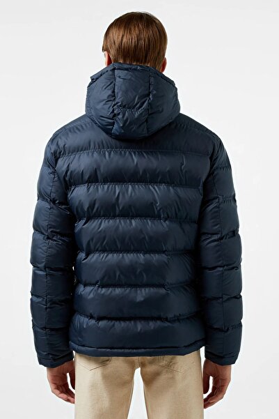 Lacoste Synthetic Fill Puffer Jacket Detachable Hood Men's Puffer Coat Navy Blue