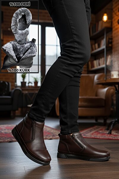 BIG KING Ανδρικές μπότες από γνήσιο δέρμα με διπλό φερμουάρ και γούνα εσωτερικά