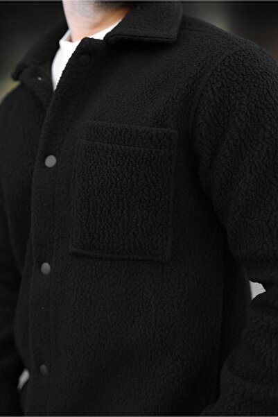 Madmext Black Snap Closure Men's Shirt Jacket with Side Pockets E6769