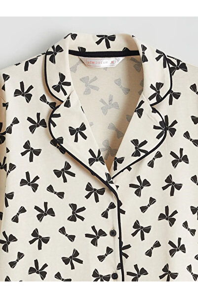 LC Waikiki Shirt Collar Bow Printed Maternity Pajamas Set