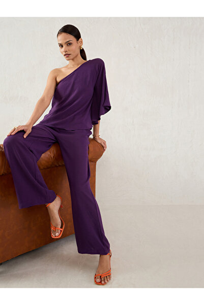Femmella By Styli Purple One Shoulder Top and Trousers Co-Ords