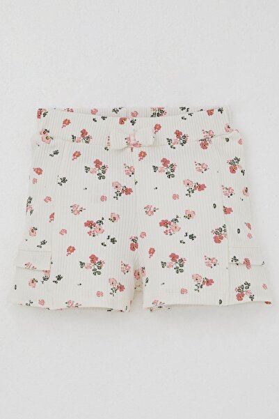 Breeze Baby Girl Shorts Set Flower Printed Butterfly Embroidered Button Accent Pieces 6 Months-2 Years, Salmon