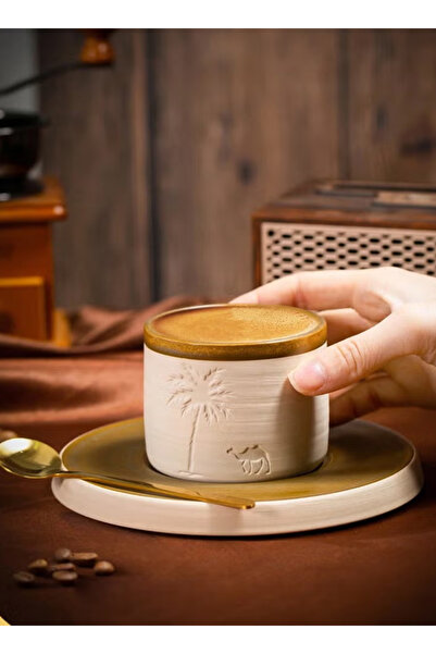 Generic Desert Palm Tree and Camel Pattern Ceramic Coffee Mug, 310ml