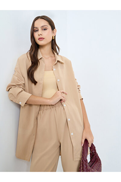 Take Two By Styli Beige Longline Shirt and Pants Co-ords