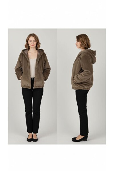 FATOSH KUTO سون مودا بغطاء رأس قصير بسحاب معطف من الفرو الصناعي