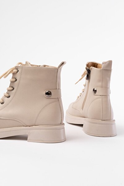 Zerenyus Zri̇n-2003 Premium Beige Lace-Up Zippered Casual Women's Boots