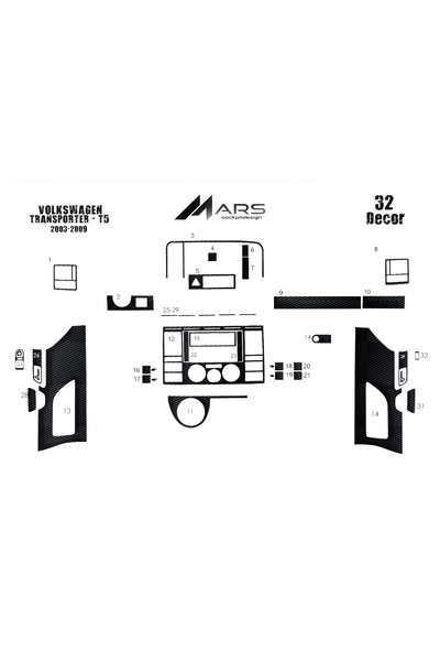 Marscockpitdesign غطاء كونسول توربيدو لفولكس فاجن ترانسبورتر T5 2003-2009 32 ...
