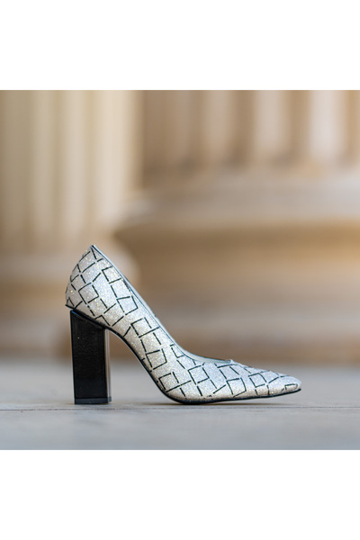 CONDUR by alexandru Women's Shoes with Thick Heels Arya Glitter Silver
