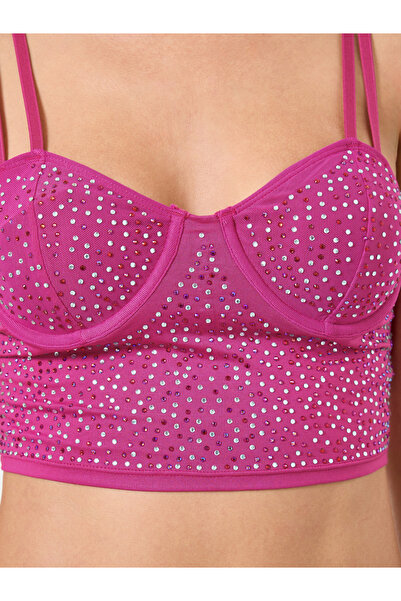 Take Two By Styli Solid Double Shoulder Straps Embellished Rhinestone Detail Wired Bra