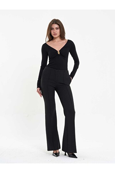 Coral 071771 Önü Büzgülü Bodysuit Siyah