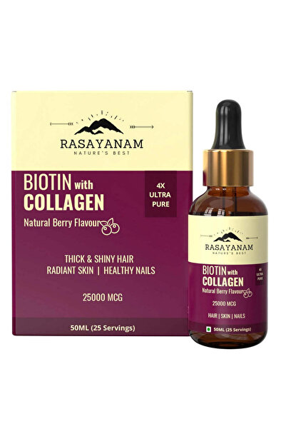 Rasaynam Rasayanam Liquid Biotin & Collagen Natural Berry Flavour 25000 mcg 50 ML