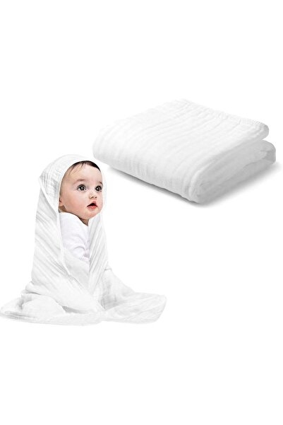 Yelajoy منشفة حمام موسلين بغطاء رأس للأطفال - ناعمة، ماصة، للجنسين، 80×80 سم