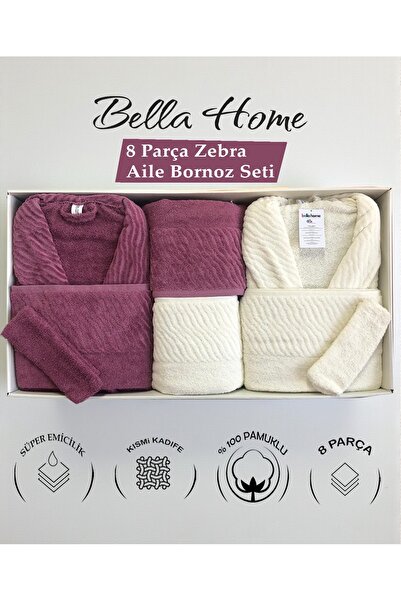 Bella Home 8 Piece Zebra Family Bathrobe Set - 100% Cotton - Original Luxury Box