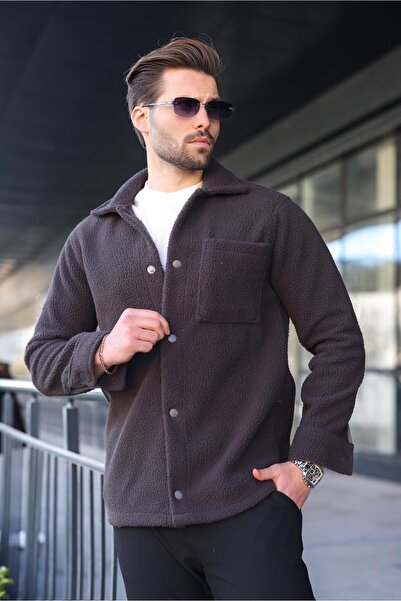 Madmext Anthracite Snap Closure Men's Shirt Jacket with Side Pockets E6769