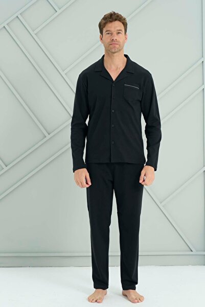 REMSA Men's Combed Cotton Long Sleeve Pajama Set 2229 Black03